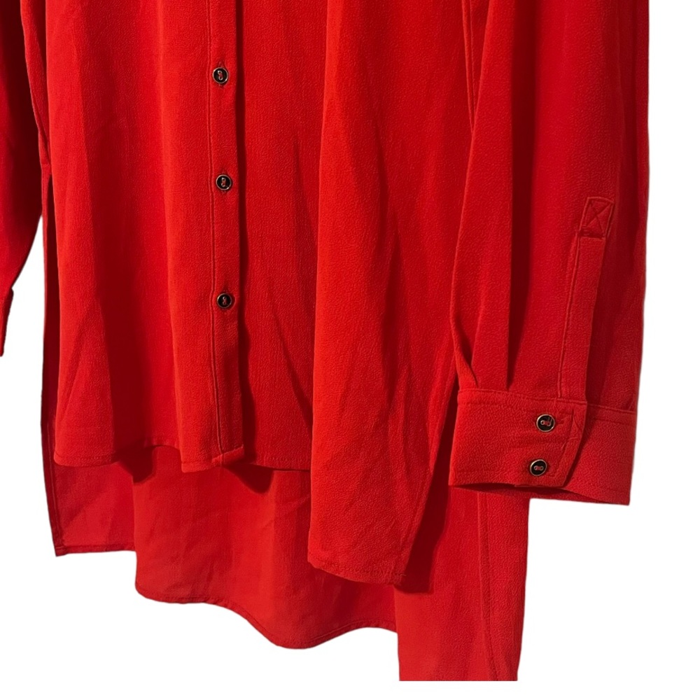 Cupio Red Button-Front Long Sleeve Tunic Blouse - Picture 4 of 11